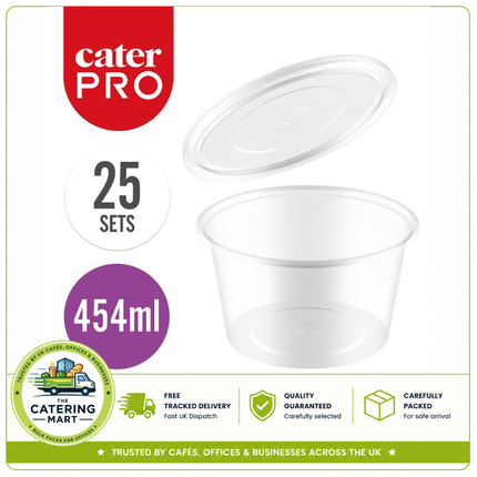 CaterPro 25 plastic PP deli pots with lids 454ml for wholesale food packaging