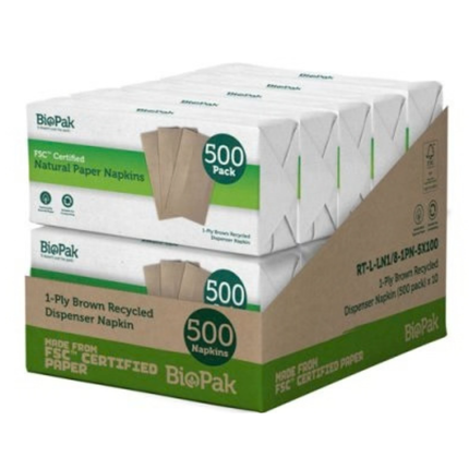 BioPak Natural Paper Napkins 500 pack, disposable wholesale catering napkins for restaurants and hospitality