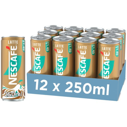 NESCAFÉ Iced Coffee Latte wholesale case containing 12 x 250ml cans.