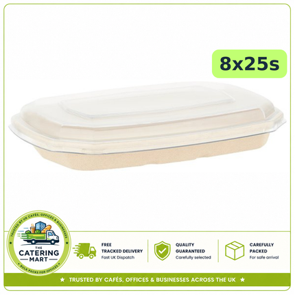 BioPak 600ml Octagon Takeaway Trays and Lids wholesale case containing 8 packs of 25 food containers
