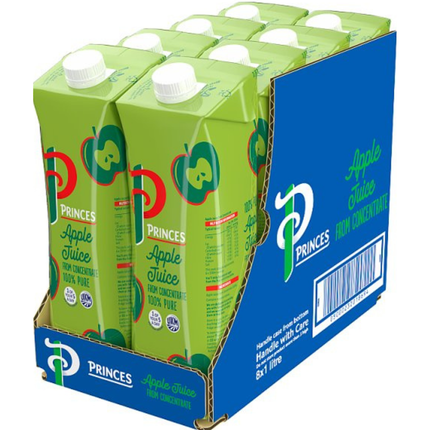 Princes 100% Pure Apple Juice from Concentrate wholesale case containing 8 x 1 litre cartons.