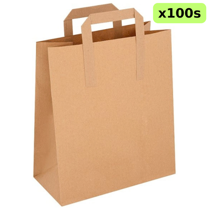 FyNite Large Brown Block Bottom Takeaway Food Bags 250 x 140 x 295mm 100 pieces