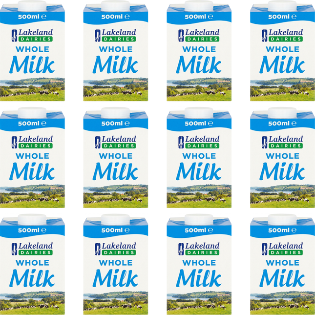 Lakeland Dairies Whole Milk wholesale case containing 12 x 500ml bottles