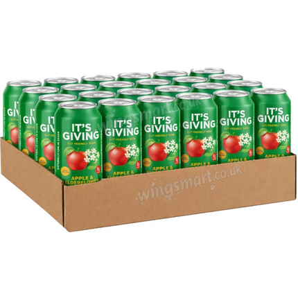 It's Giving Apple & Elderflower sparkling soft drink wholesale case containing 24 x 330ml cans.
