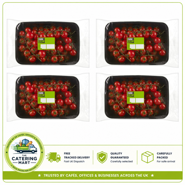 Farm Fresh On The Vine Cherry Tomatoes wholesale case containing 4 x 1.5kg packs of fresh sweet cherry tomatoes