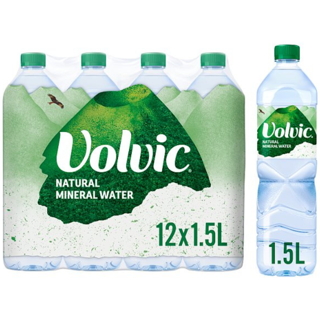 Volvic Natural Mineral Still Water 1.5 litre bottles, wholesale case of 12 bottles.