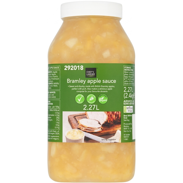 Chef's Larder Bramley Apple Sauce 2.27 litre catering container for wholesale foodservice.
