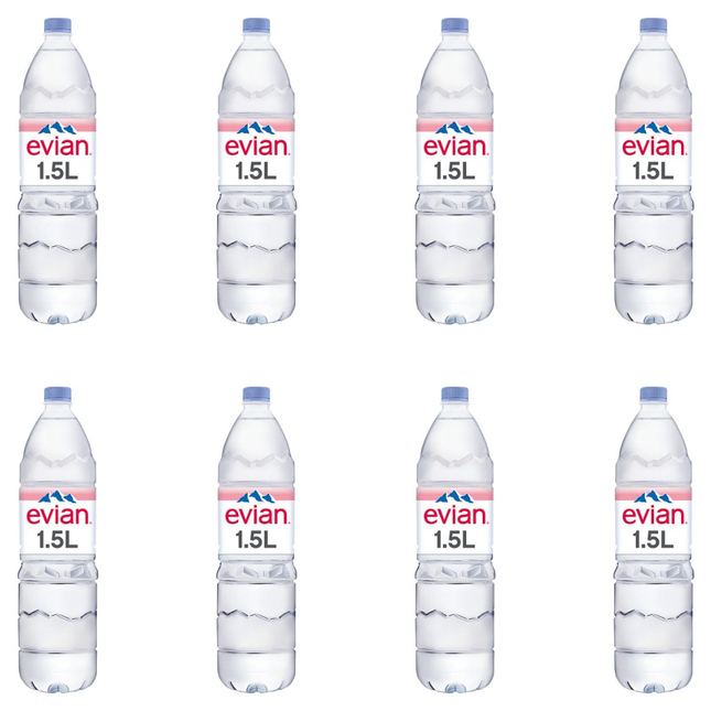 Evian Still Natural Mineral Water 1.5L bottles, wholesale case of 8.