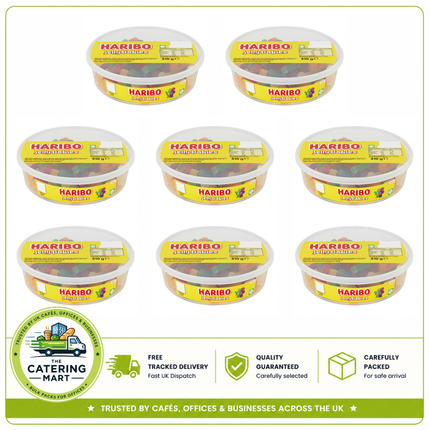 HARIBO Jelly Babies Sweets wholesale case containing 8 x 510g tubs of colourful soft and chewy jelly baby sweets