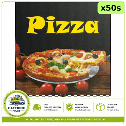 50 JR Foods 14 inch full colour pizza boxes for wholesale takeaway and pizza delivery packaging