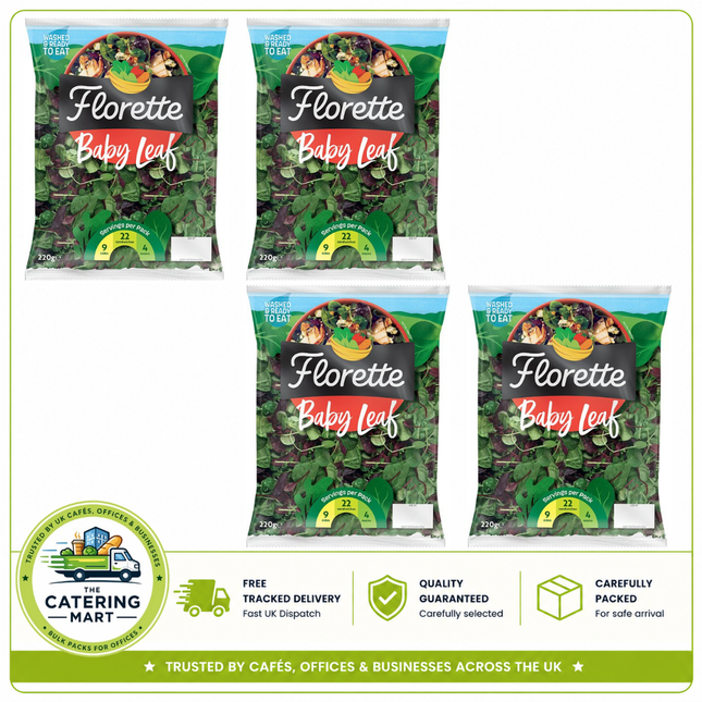 Florette Baby Leaf wholesale case containing 4 x 220g packs of fresh ready-to-use baby leaf salad
