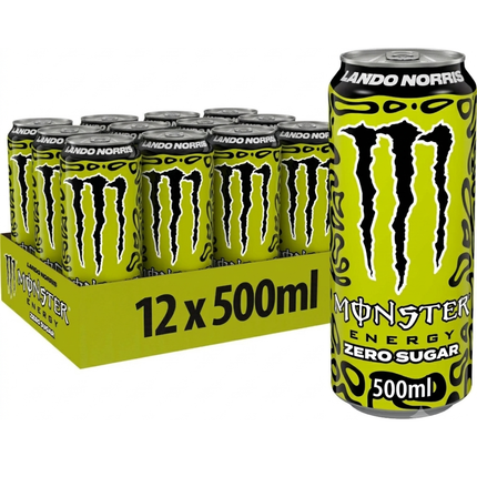 Monster Energy Lando Norris Zero Sugar wholesale case of 12 x 500ml cans of sugar-free energy drink.