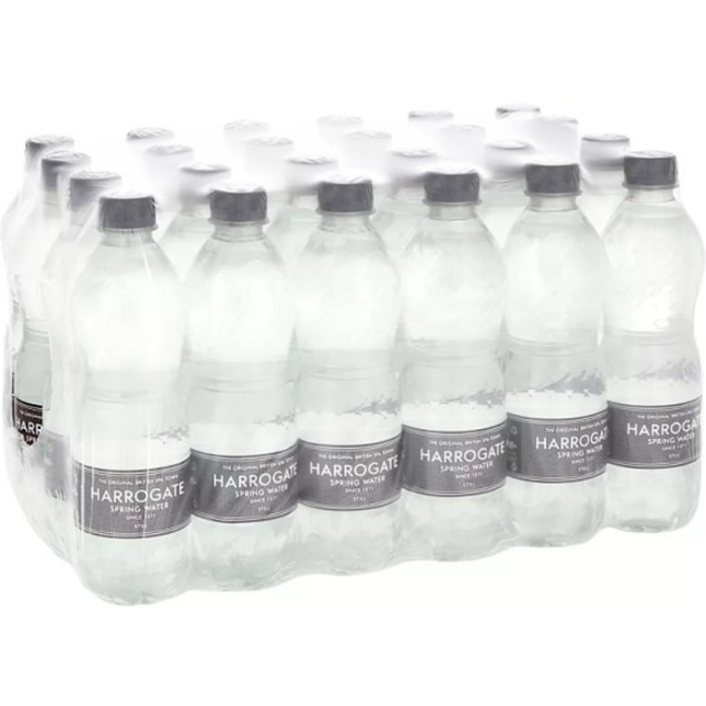 Harrogate Still Spring Water wholesale case containing 24 x 500ml bottles of British spring water.