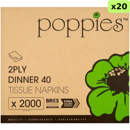 Poppies 20 x 40 2-ply grey dinner tissue napkins wholesale catering case
