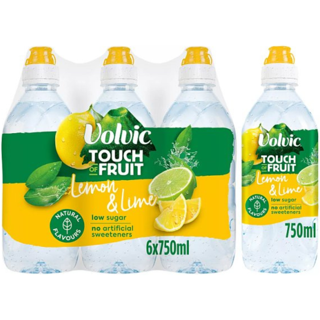 Volvic Touch of Fruit Lemon & Lime still flavoured water, wholesale case of 6 x 750ml bottles.
