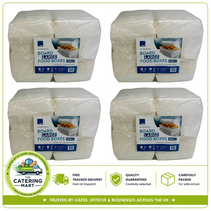 400 large 230 x 140 x 75mm food boxes supplied in 4 packs of 100 for wholesale takeaway and catering packaging