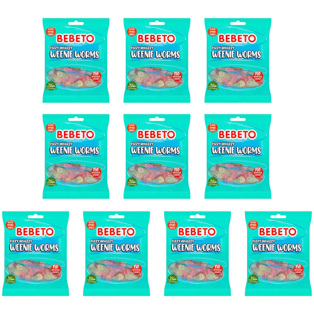 Bebeto Fizzy Whizzy Weenie Worms Halal 10 x 150g | Wholesale Gummy Sweets