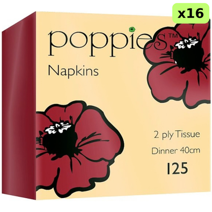 Poppies 16 x 125 2-ply 40cm dinner tissue napkins wholesale catering case