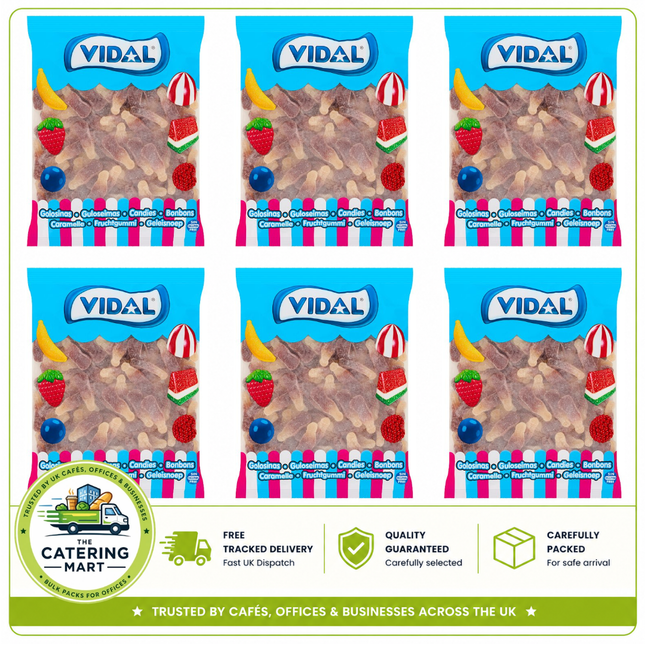 Vidal Fizzy Cola Bottles wholesale case containing 6 x 1kg bags of soft chewy fizzy cola flavour gummy sweets