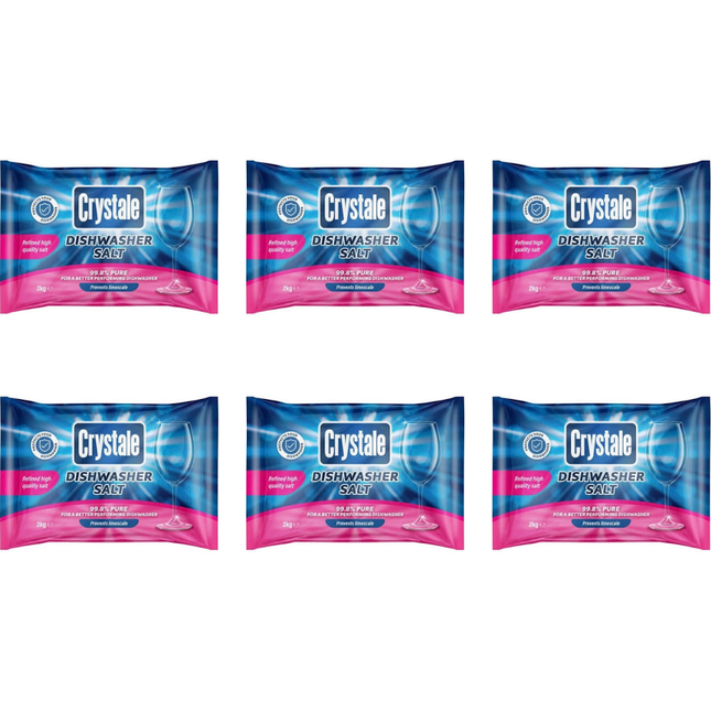 Crystale Dishwasher Salt 2kg packs supplied in a wholesale case of 6 packs, 12kg total
