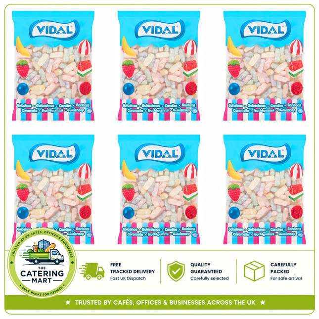 Vidal Jelly Babies wholesale case containing 6 x 1kg bags of soft and chewy assorted fruit flavour jelly sweets