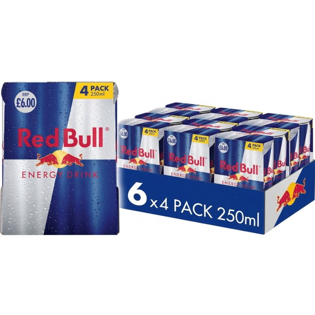 Red Bull Original Energy Drink 4 x 250ml multipack, wholesale case of 6 multipacks containing 24 cans.
