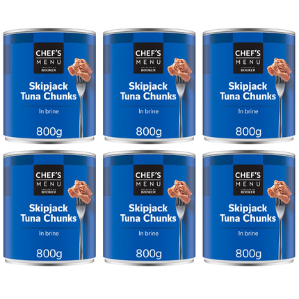 Chef's Menu Skipjack Tuna Chunks in Brine wholesale case containing 6 x 800g cans of tuna chunks