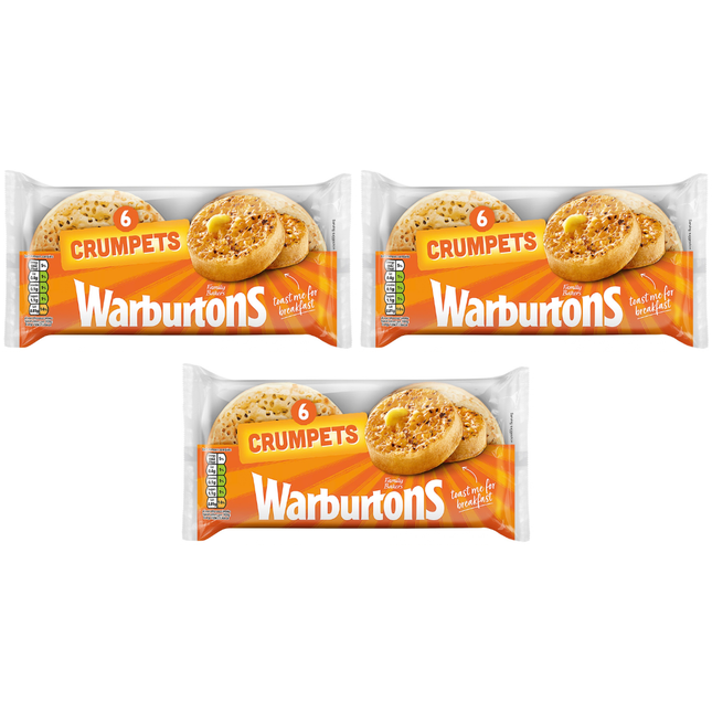 Warburtons Crumpets 18 pack 3 x 6 traditional British crumpets for breakfast and catering