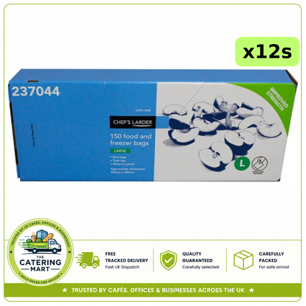 Chef's Larder 12 x 150 Large Food and Freezer Bags, 1,800 bags wholesale case