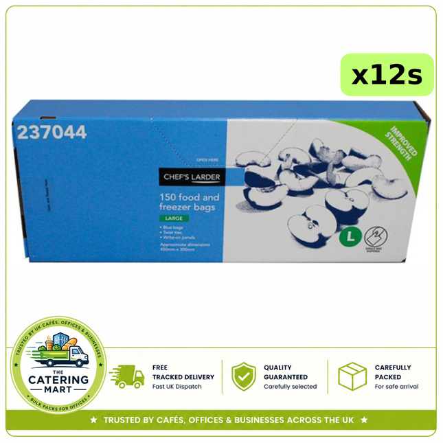 Chef's Larder 12 x 150 Large Food and Freezer Bags, 1,800 bags wholesale case