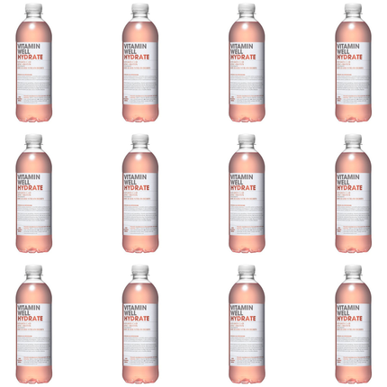 Vitamin Well Hydrate Rhubarb & Strawberry vitamin drink 500ml bottles, wholesale case of 12.