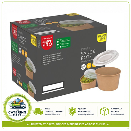 CaterPro Premium 6 x 40 Kraft Sauce Pots with PP Lids 113ml | Bulk Wholesale