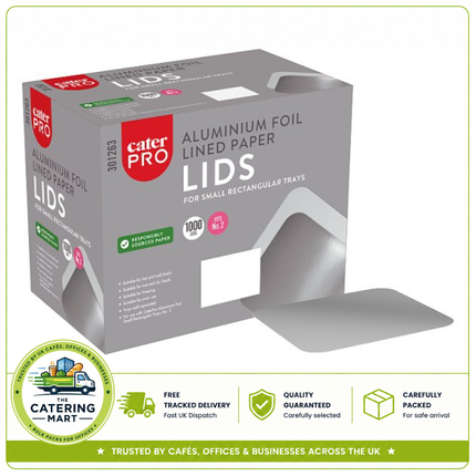 CaterPro 1000 Aluminium Foil Lined Paper Lids for Small Rectangular Trays