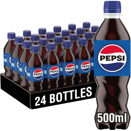 Pepsi Original sparkling cola in a wholesale case of 24 x 500ml bottles.