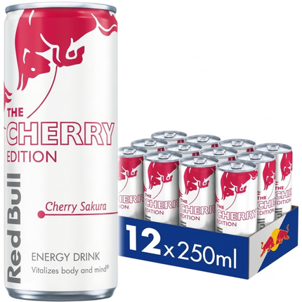 Red Bull Cherry Edition Cherry Sakura Energy Drink wholesale case containing 12 x 250ml cans.
