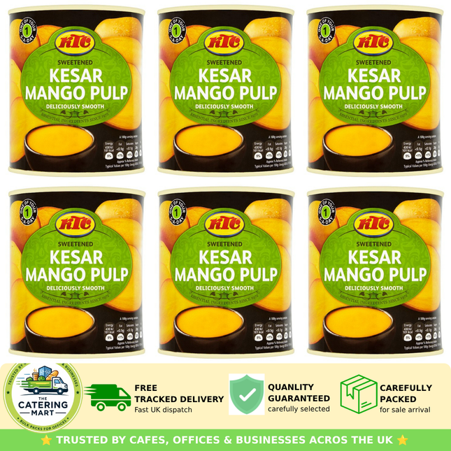 KTC Sweetened Kesar Mango Pulp wholesale case containing 6 x 850g cans