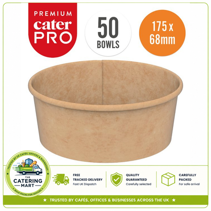 CaterPro Premium 50 kraft street food bowls 1300ml for takeaway catering and foodservice