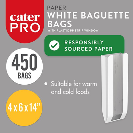 CaterPro 450 White Paper Baguette Bags | PP Strip Window | Wholesale