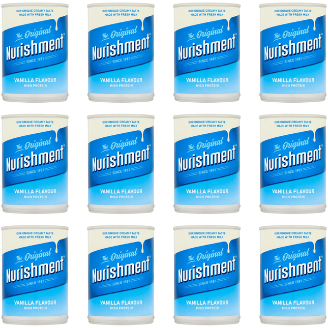 Nurishment The Original Vanilla Flavour milk drink wholesale case containing 12 x 400g cans.