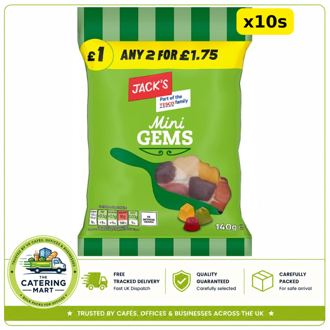 Jack's Mini Gems 10 x 140g wholesale case of colourful sugar-coated chocolate sweets