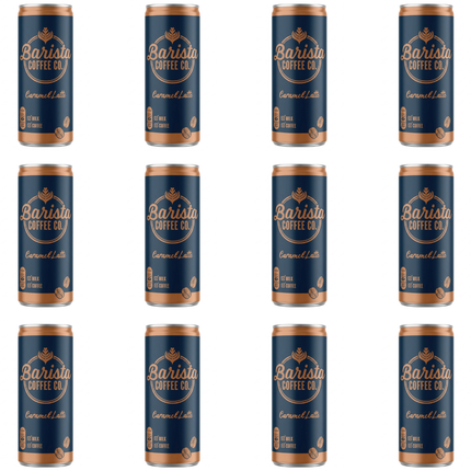 Barista Coffee Co. Caramel Latte ready-to-drink coffee bottles, wholesale case of 12 x 250ml.