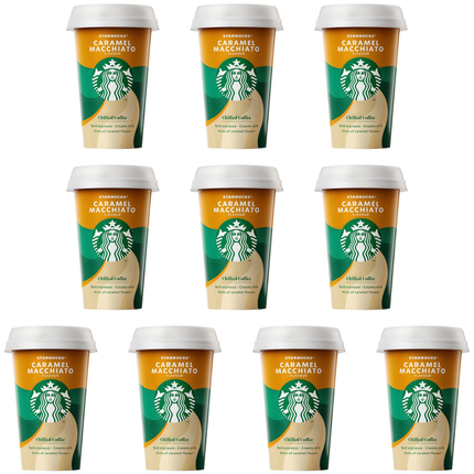 Starbucks Caramel Macchiato Iced Coffee wholesale case containing 10 x 220ml bottles.