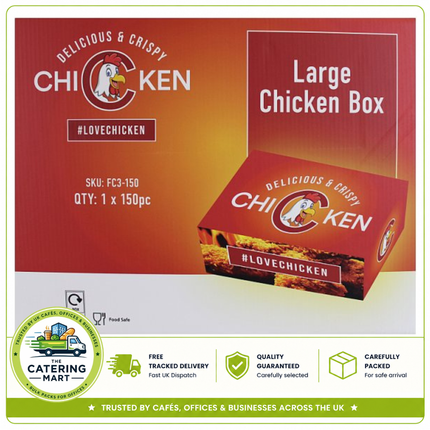 Large Chicken Boxes 150 pack for fried chicken takeaway and foodservice packaging