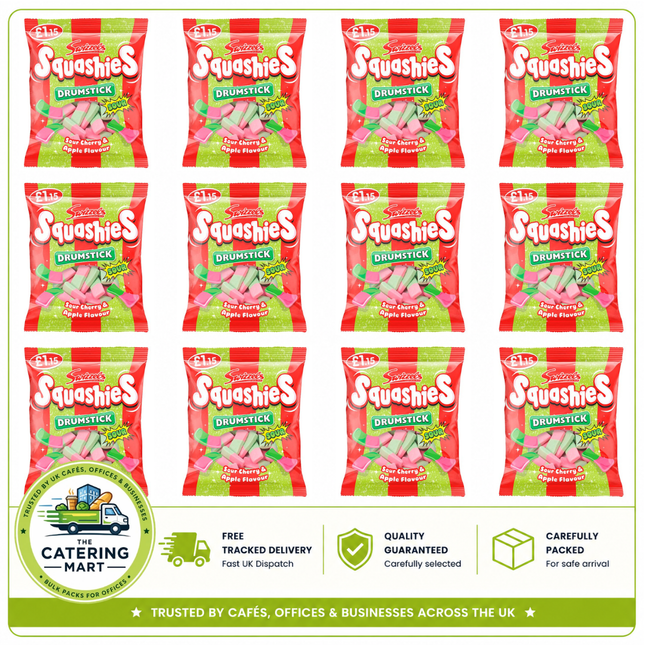 Swizzels Squashies Sour Cherry and Apple wholesale case containing 12 x 120g bags of soft chewy sweets