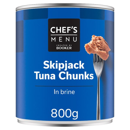 Chef's Menu Skipjack Tuna Chunks in Brine 800g wholesale catering can of tuna chunks for professional foodservice