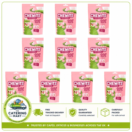 Chewits Strawberry Flavour Juicy Bites wholesale case containing 10 x 115g packs