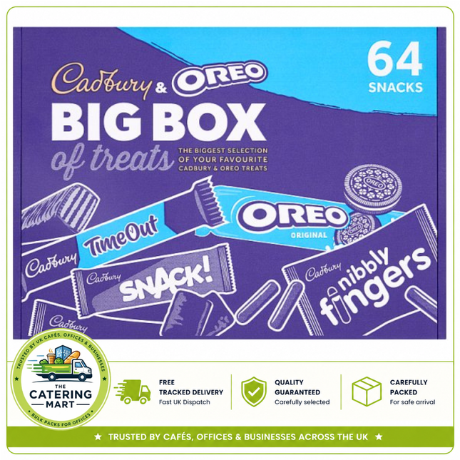Cadbury and Oreo 64 Big Box of Treats 1618g containing individually wrapped chocolate biscuit treats for wholesale catering