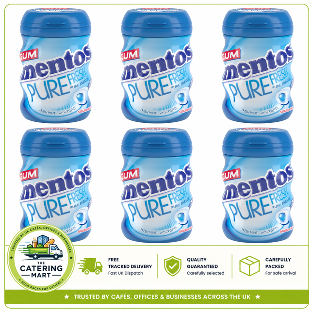 Mentos Pure Fresh Mint wholesale case containing 6 x 70g bottles of 35-piece sugar-free chewing gum