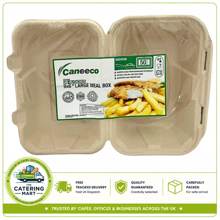 Caneeco 50 natural unbleached 9 x 6 inch large meal boxes for wholesale takeaway packaging