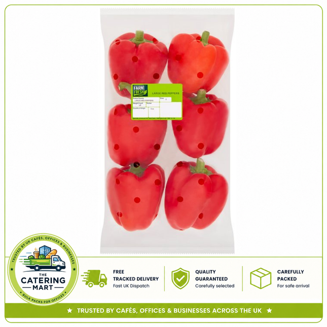 Farm Fresh Large Red Peppers 6 pack of fresh crisp red peppers for salads, roasting, grilling, stir-fries and catering